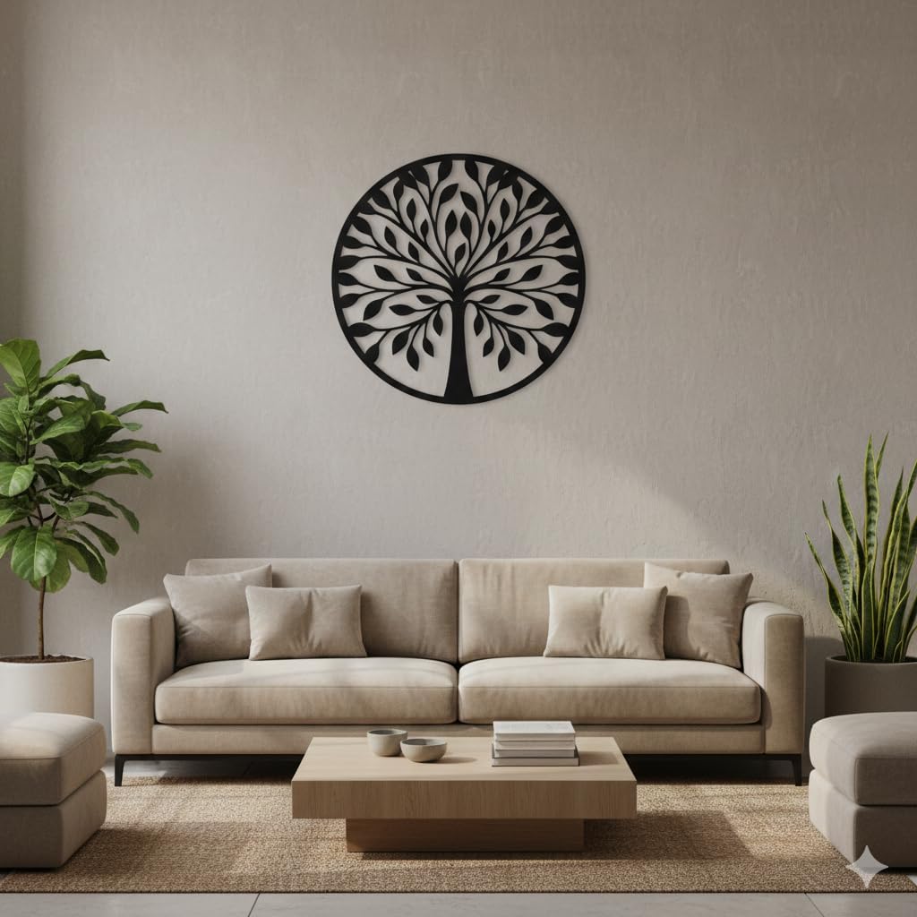 World Wide Kart 20x20 cm Tree of Life Wall Decor, MDF Laser Cut Round Wooden Decorative Wall Art, Mandala Geometric Wall Hanging for Living Room Bedroom Hall Home Office Interior Housewarming Gift image 4