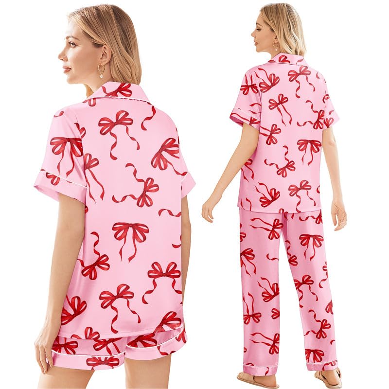 Image of Ekouaer Silk Pajamas for Women Set Satin Soft Short Sleeve Button Down Pjs