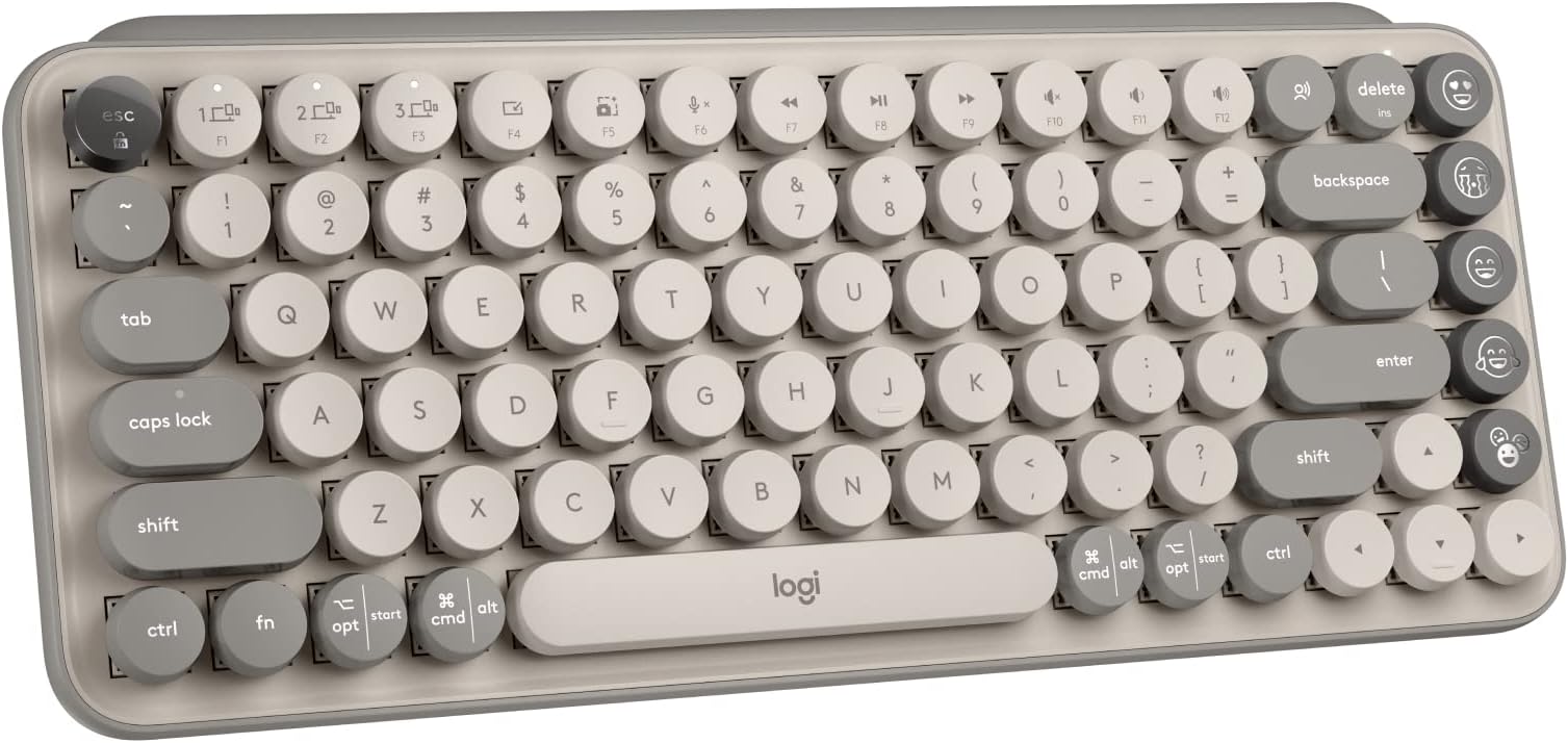 Logitech Pop Keys Wireless Mechanical Keyboard with Customizable Emoji Keys, Durable Compact Design, Bluetooth or USB Connectivity, Multi-Device, OS Compatible, Fog
