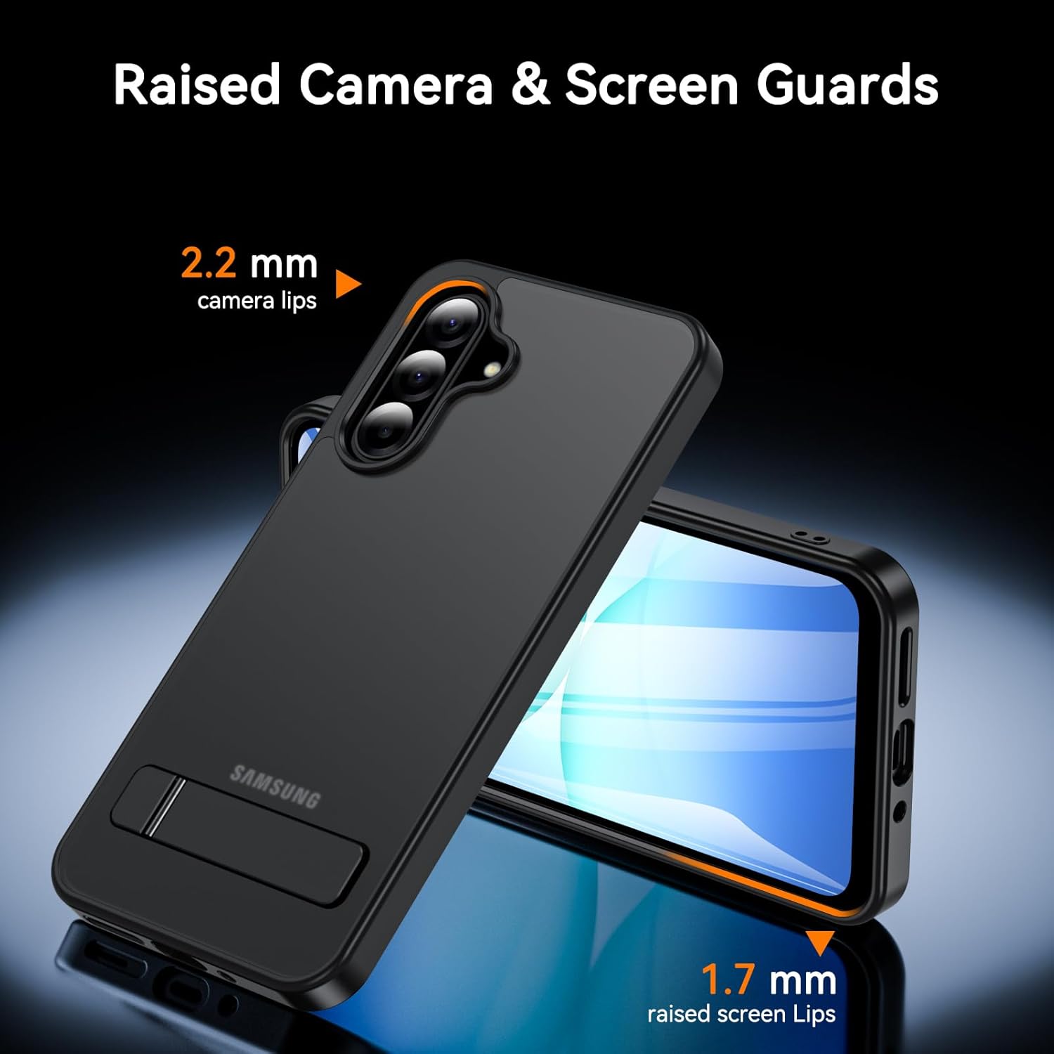 Case for Samsung Galaxy A17 5G Phone Case with Screen Protector and Adjustable Stand, Shockproof Drop Protection Samsung A26 Case, Translucent Matte Back Phone Cover for A17/A26 6.7", Black - Image 7