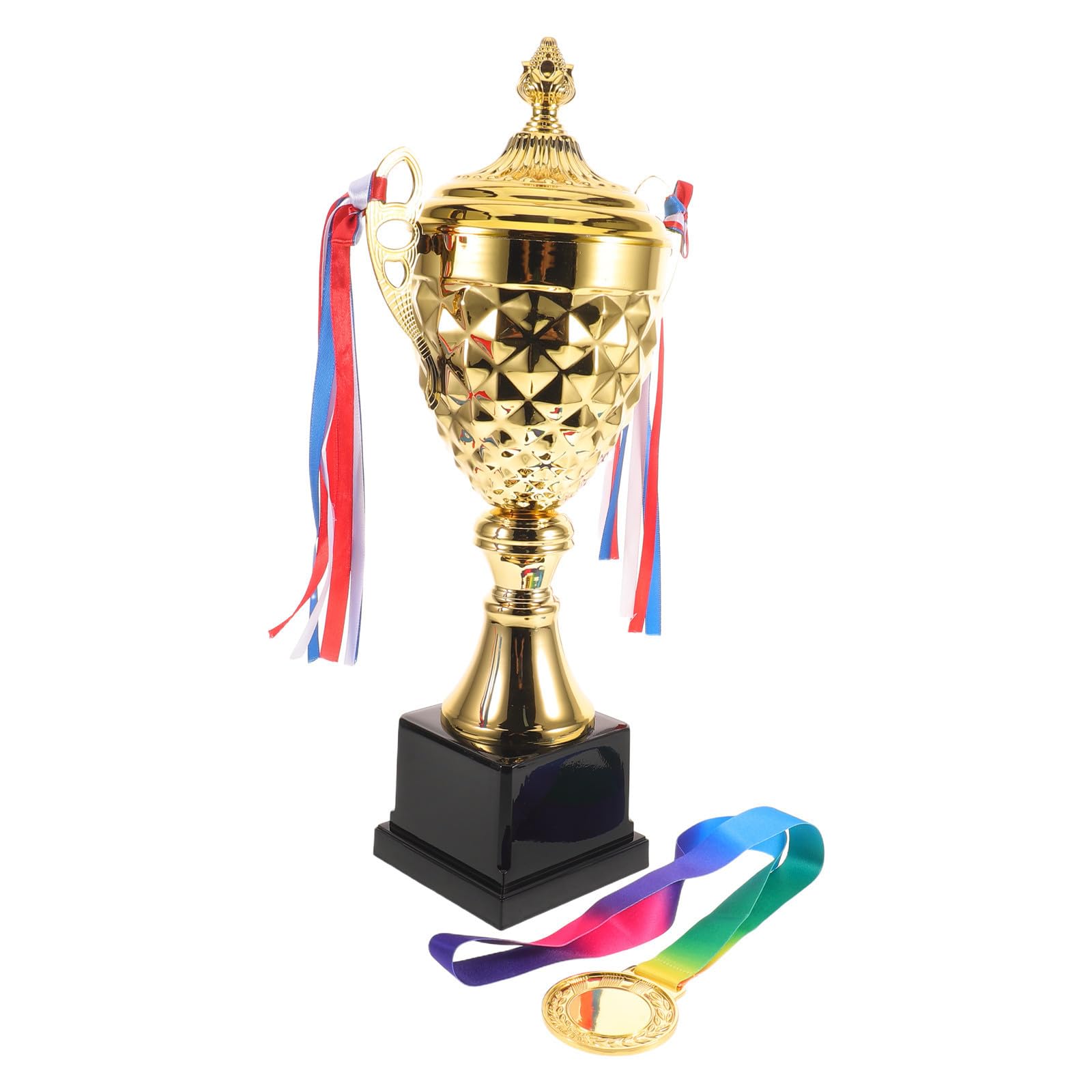 BESPORTBLE Coppa Sportiva Oro 16,5 Pollici in Metallo per Tornei | Cerimonia e Riconoscimento Risultati, Design Elegante con Nastro, Aspetto Attraente per Eventi Sportivi