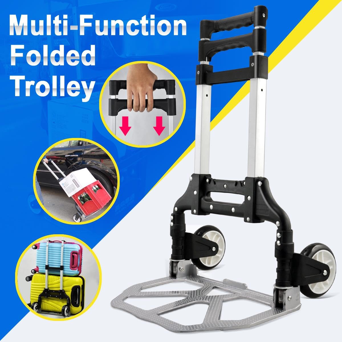 Yaheetech Sackkarre klappbar Transportkarre mit Gummiräder Stapelkarre Handewagen mit Anti-Rutsch Handgriff Transportwagen Trolley belastbar bis 75 kg