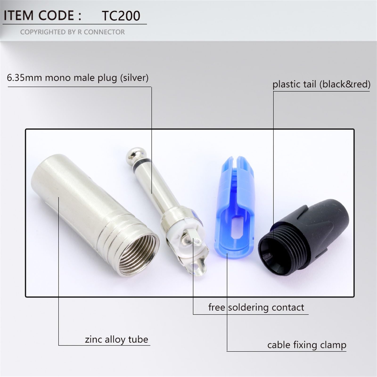 10 szt. wtyczka profesjonalna 2-biegunowa 6,35 mm 6,3 mm wtyczka Jack Plug Connector (czarne)