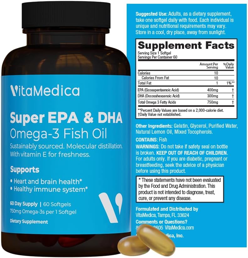 High-Potency, Super EPA/DHA Fish Oil 750mg of Essential Omega-3 Fatty Acids | EPA & DHA | Heart Health, Brain Health, Immune System Health High-Potency, Super EPA/DHA Fish Oil 750mg of Essential Omega-3 Fatty Acids | EPA & DHA | Heart Health, Brain Health, Immune System Health