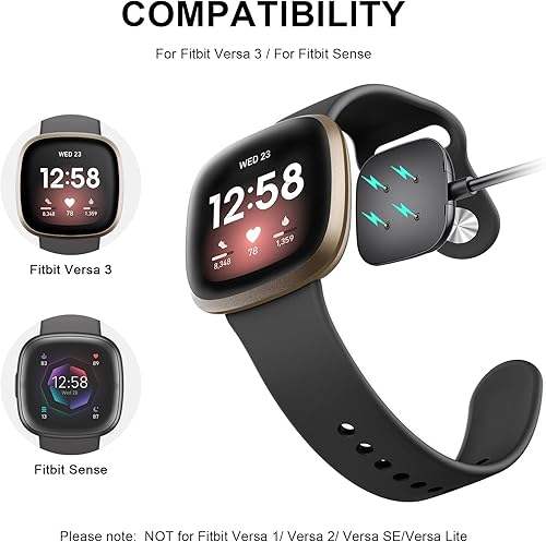 Miniatura 3 de Paquete de 2 cargadores de reloj compatibles con Fitbit Versa 4Versa 3Sense 2Sense, cable de carga USB de repuesto, base de carga portátil para