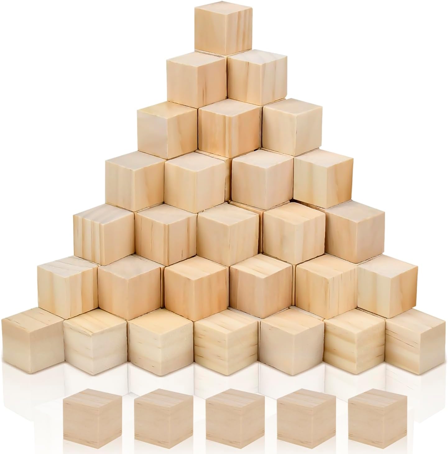 2 Inch Natural Unfinished Solid Wooden Cubes for Crafting, Carving, DIY Projects - 32 Pack Square Blocks for Art Painting & Woodworking