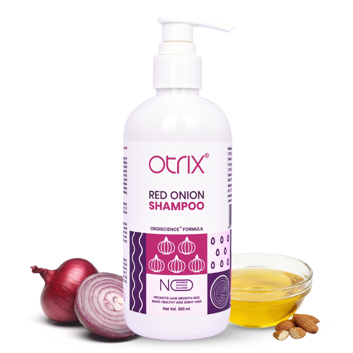 Otrix Red Onion Shampoo for Men & Women – Anti Hairfall & Damage Repair Formula for Longer & Stronger Hair – Natural & Gentle – Sulfate & Paraben Free – 300ml