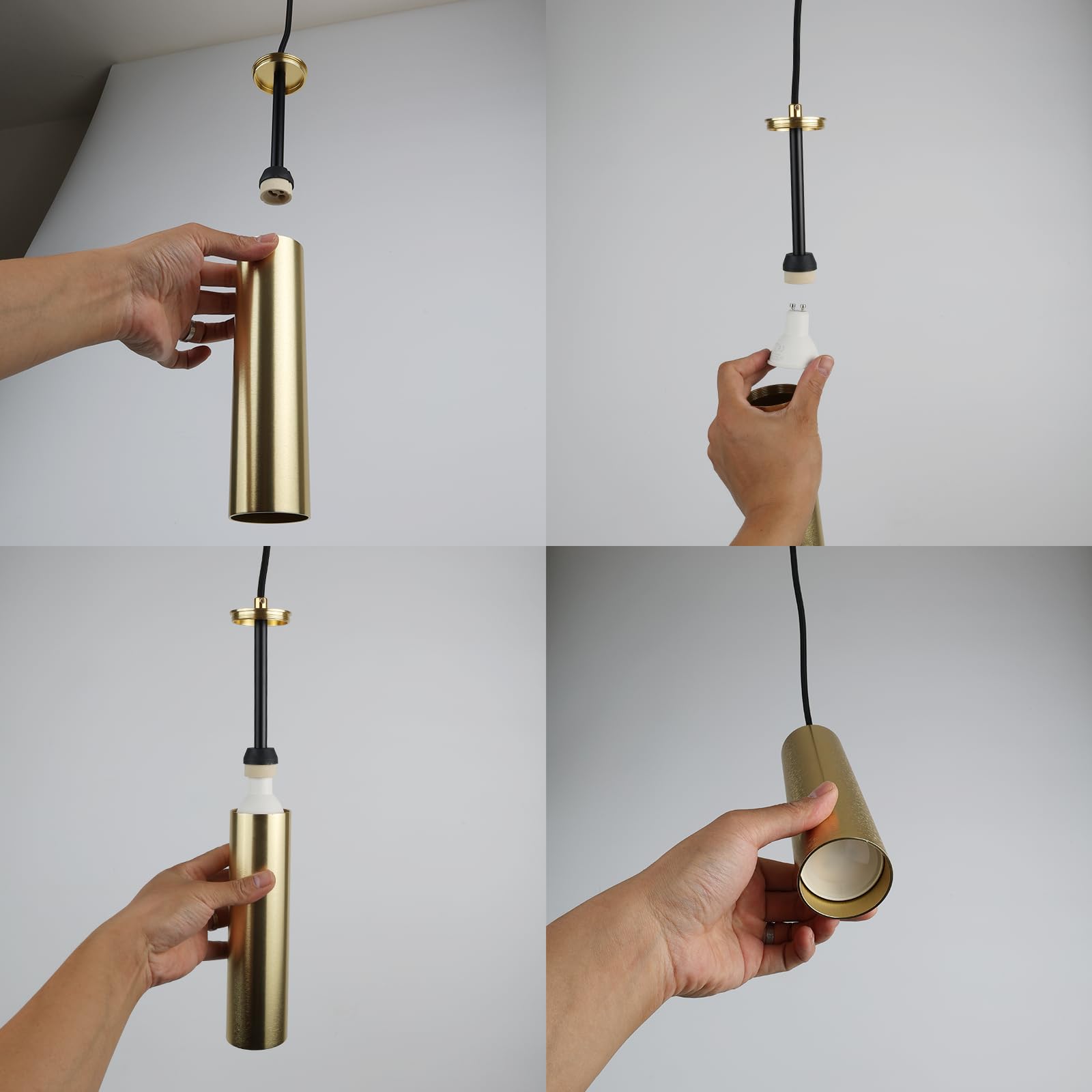 Alpinaluz Lámpara Colgante Tubular de Aluminio para Techo, Diseño Moderno y Minimalista de 20 cm con Casquillo GU10 y Cable Textil de 120 cm (Pack de 2 Dorado)