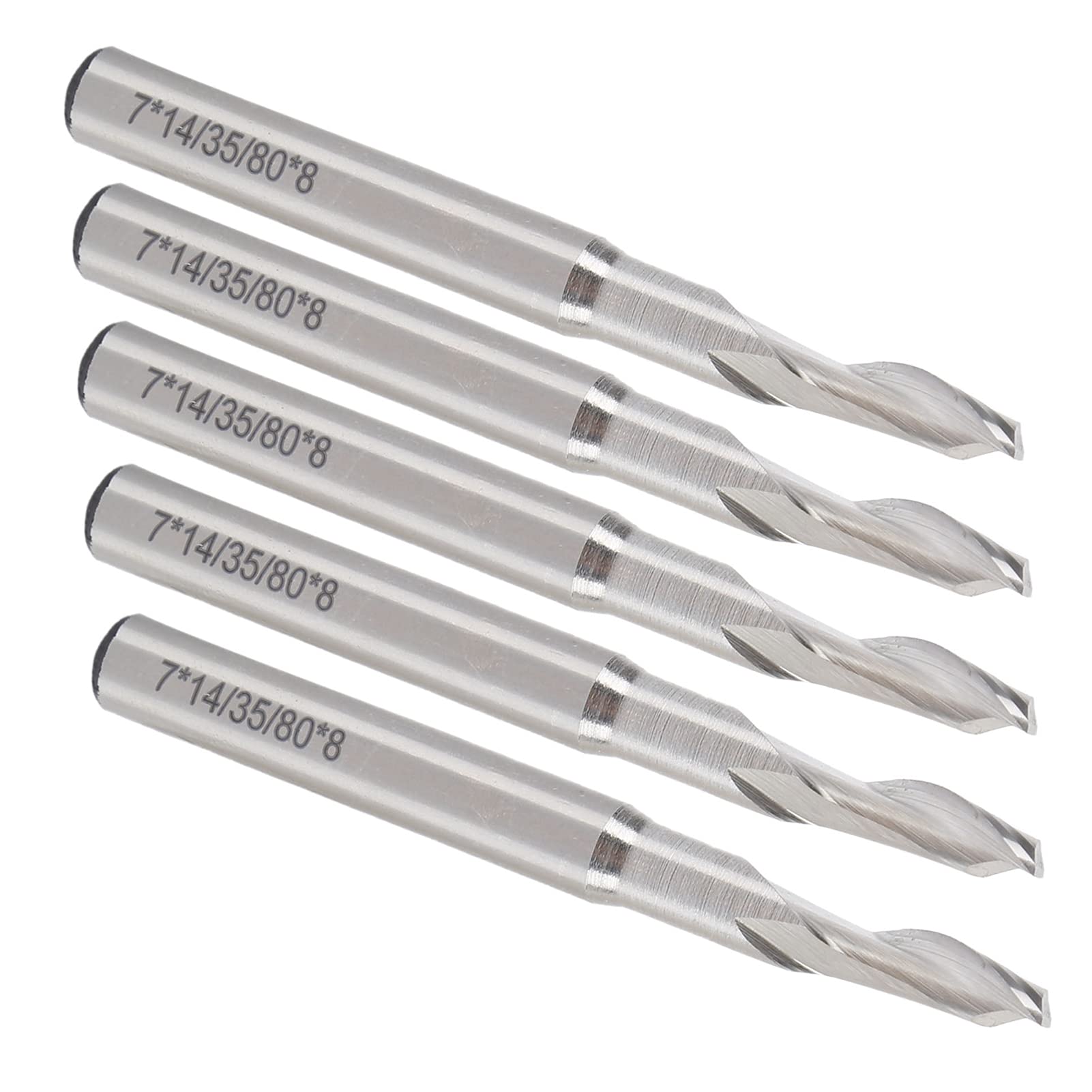 Jeffergarden Frez Trzpieniowy Spiralny z Pojedynczym Rowkiem, Frez CNC ze Stali Szybkotnącej, trzpień 8 Mm, średnica Cięcia 7 Mm, Rowek 14 , długość 80 , 5 szt. dla Użytkowników Frezarek CNC do