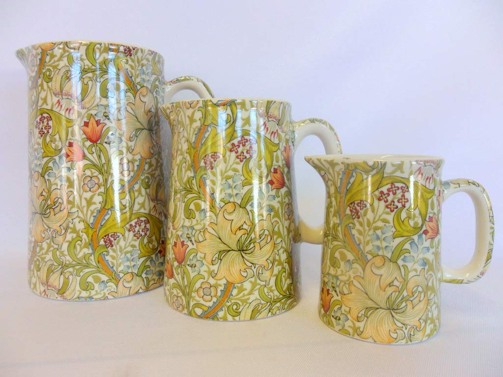 Heron Cross Pottery Assorted Set Of 3 William Morris Golden Lilly Design Jugs