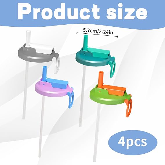 4Pcs Soda Can Lids with Straws, Spill Prevention for Outdoor Activities, Maintains Carbonation, Set Includes Four Colour Combinations