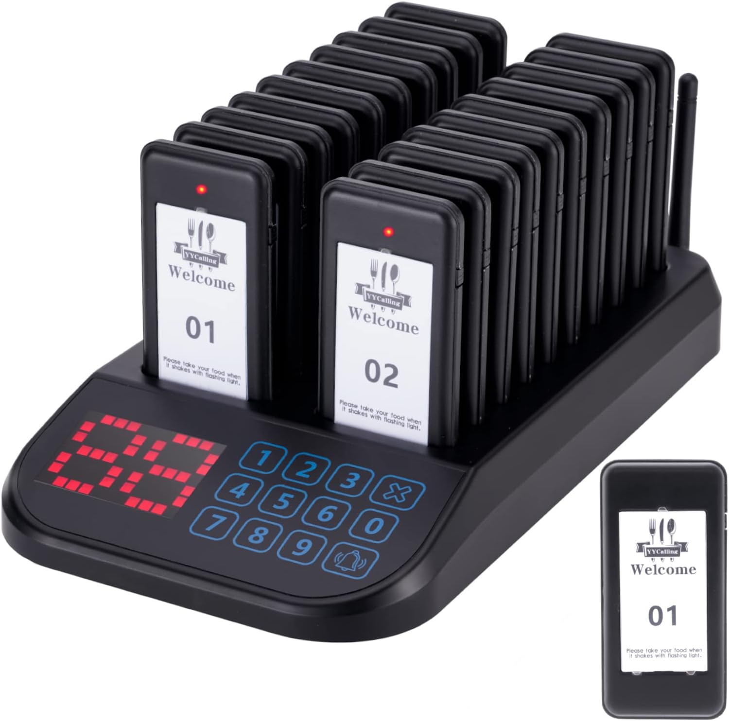 Restaurant Pager System,Social Distancing Buzzer 20 Pagers,Wireless Calling Guest Waitin with Vibration, Flashing and Buzzer for Restaurant Food Truck Hospital Clinic Church Cafe Shop
