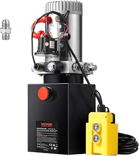 VEVOR Hydraulic Pump, 4 Quart Hydraulic Power Unit, Single Acting Dump Trailer Pump, 0.91 GPM Flow Rate, 3200 PSI Max Relief Pressure, DC 12V Hydraulic Pump for Dump Trailer Car Lifting