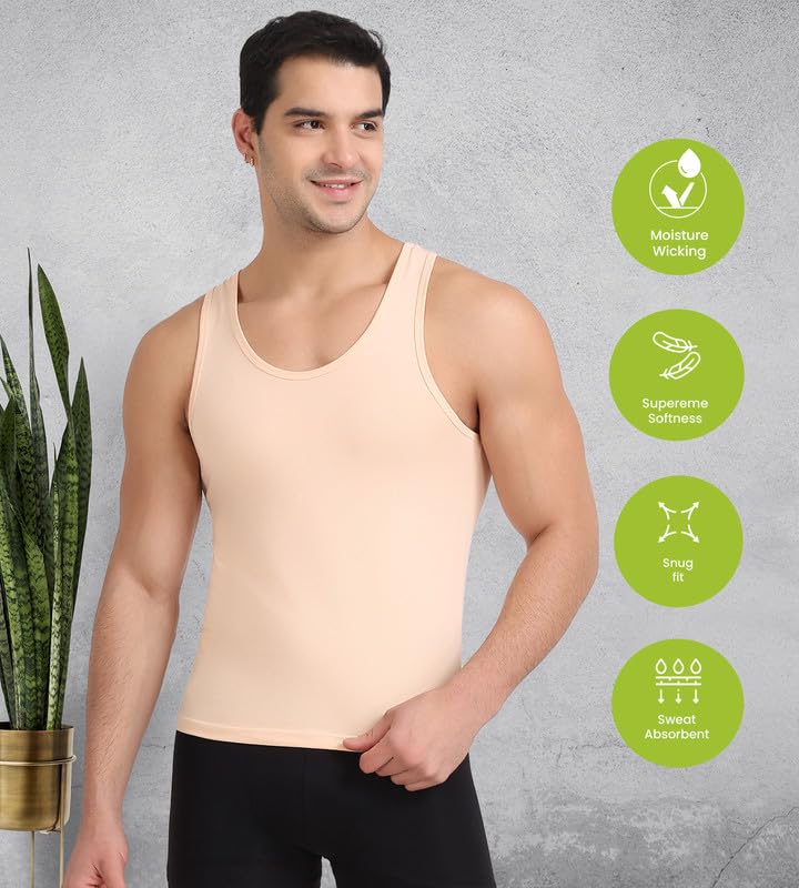 Image of Freecultr Cotton Vest for Men Sleeveless Lightweight Solid Round Neck Comfort Vest | Ultra-Soft Breathable Innerwear Sando for Gym, Sports, Workout, and Everyday Wear | Regular Fit and Durable Design