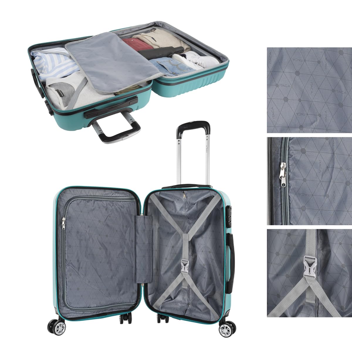 ITACA - Maleta de Cabina 55x40x20 - Maletas De Viaje Cabina Rígidas Trolley con 4 Ruedas Dobles para Avion Ligera Equipaje De Mano Candado de Combinación. Compatible Ryanair, Verde Menta — view 4