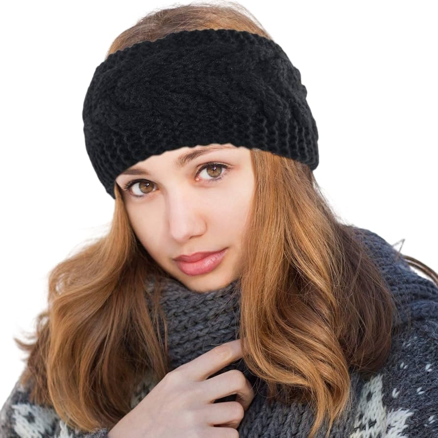 Women Winter Woolen Headband Ear-warmer Earmuff | Acrylic Woolen Skull Stretch headband For Girls (1 Black)-image-48