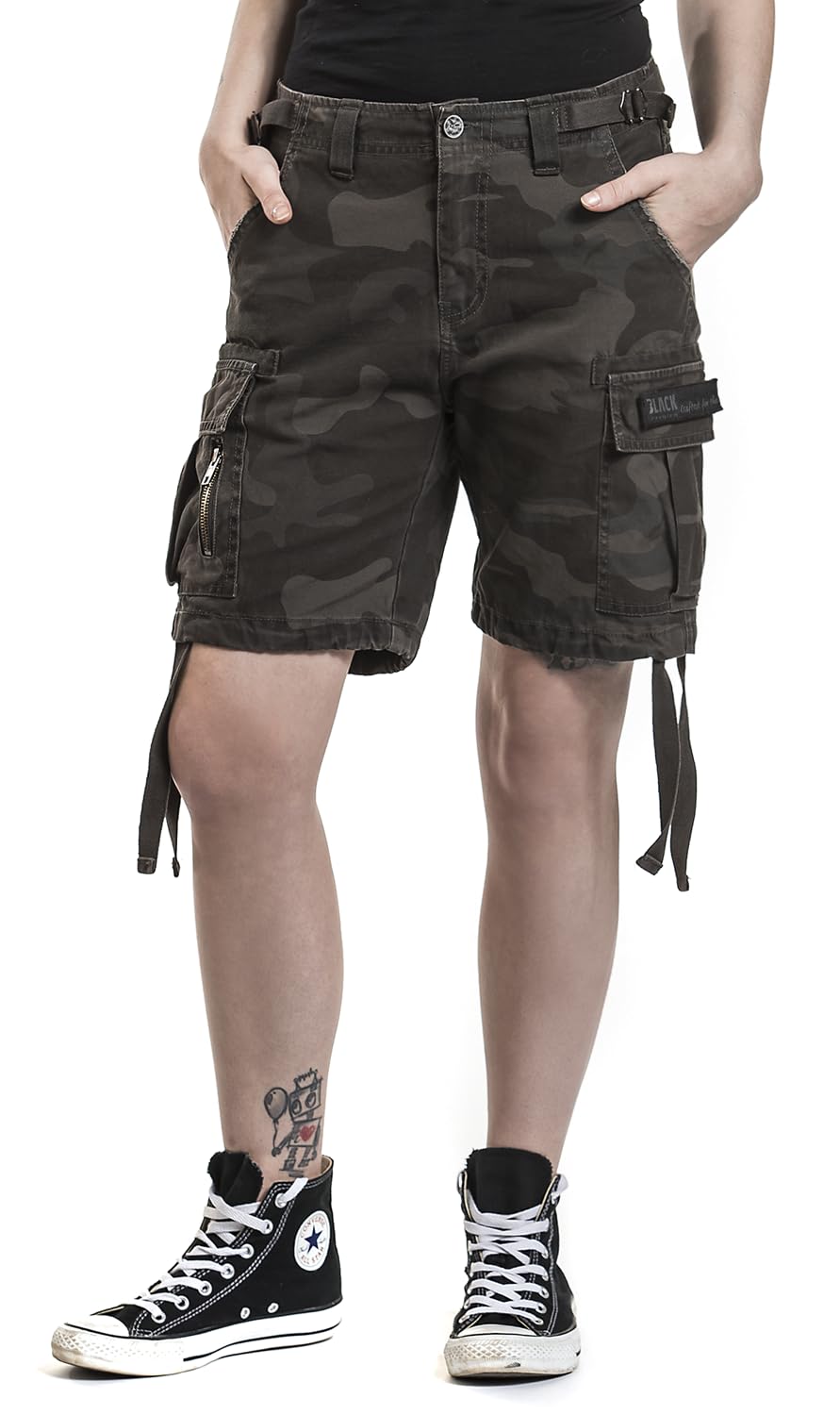 Black Premium by EMP Mujer Pantalón Corto Cargo Camuflaje
