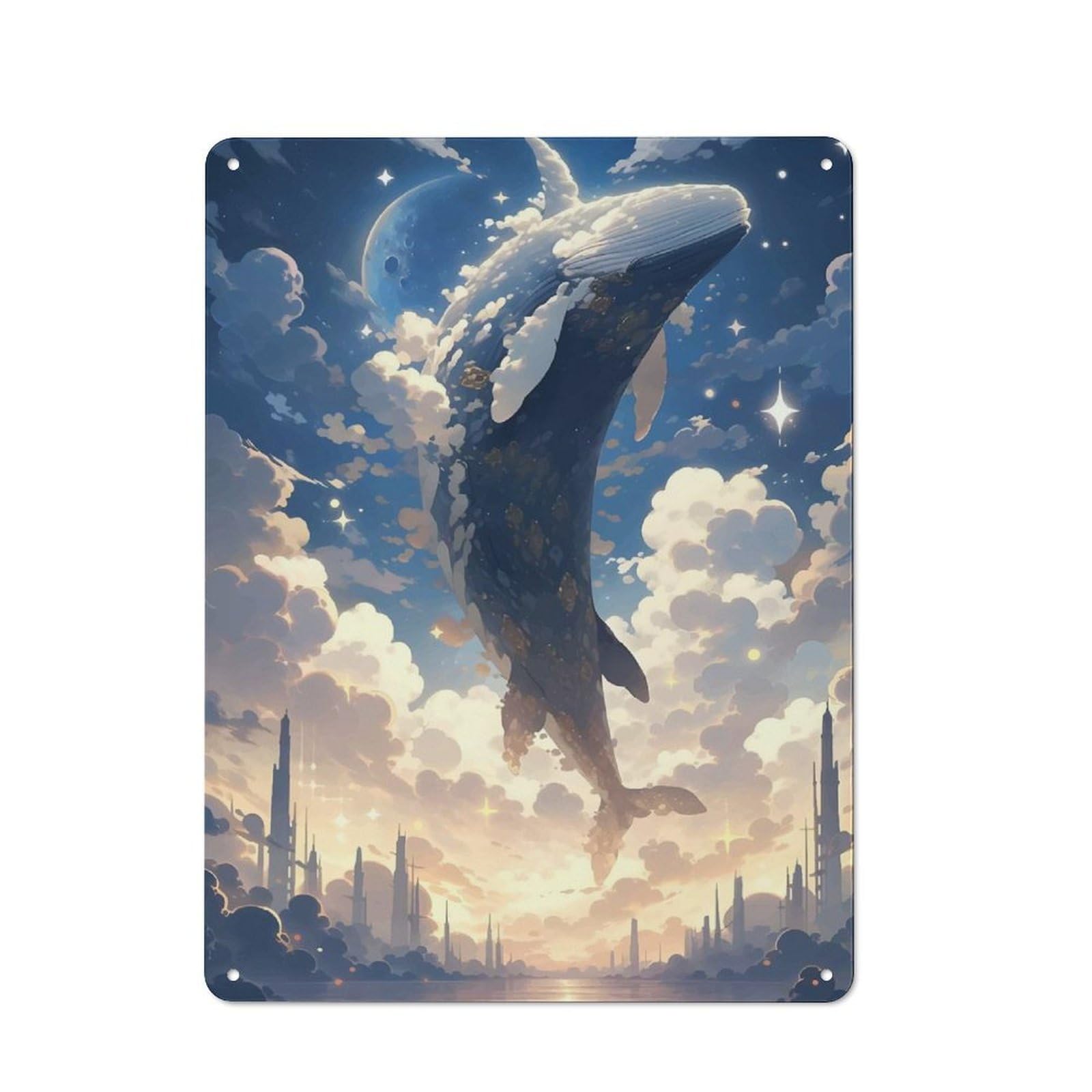 Junmoney City Whale Retro Tin Sign 40X30cm For Living Room Or Hallway, Gift For Living Room Decor Lovers During The Christmas Season