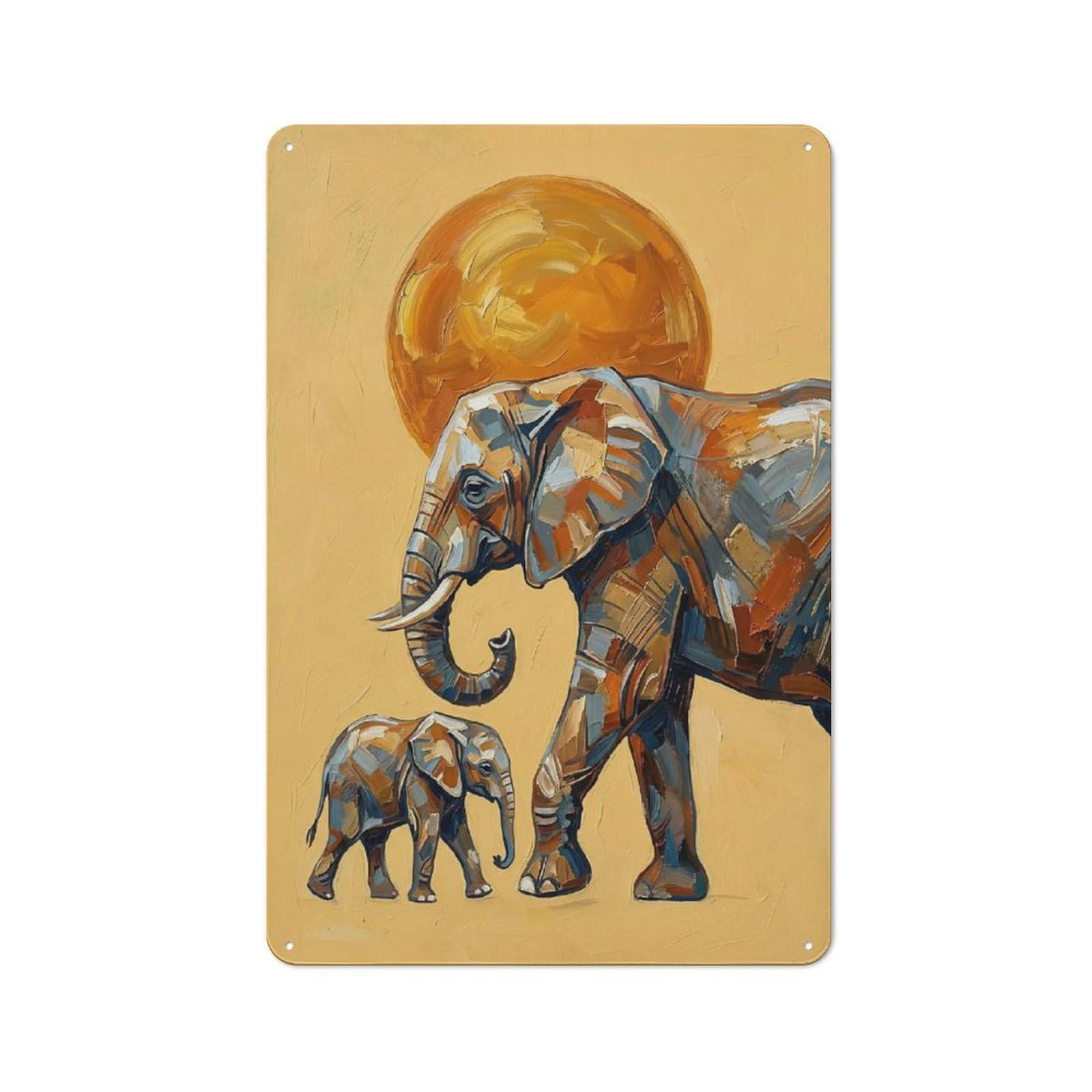 Junmoney Style Classic Elephants And Sun Painting Metal Wall Sign 30X20cm, Pub Wall Decor For Diner, Restaurant, Shed Or Kitchen