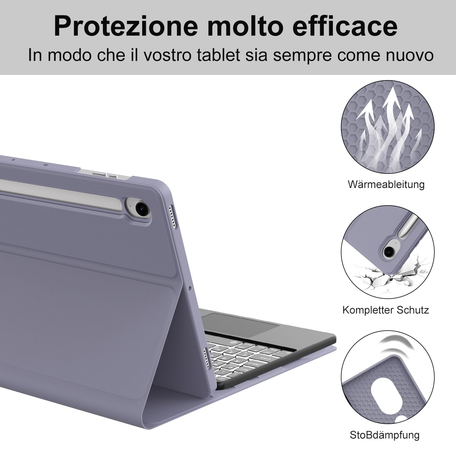 Occtingkind Custodia Tastiera Retroilluminata con Trackpad per Samsung Galaxy Tab S10 FE/S9 FE/S9 10,9"/11"– Cover Tastiera Bluetooth 7 Colori Italiano USB-C per S10 FE 2025/S9 FE/S9 2023, Lavanda