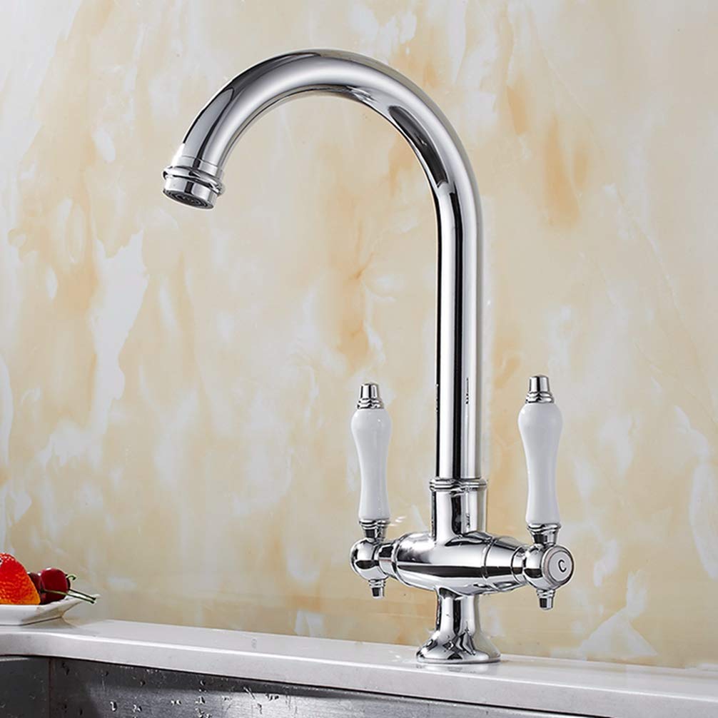 Kitchen Faucets Deck Mounted Mixer Tap Dual Handle Chrome Brass Faucet