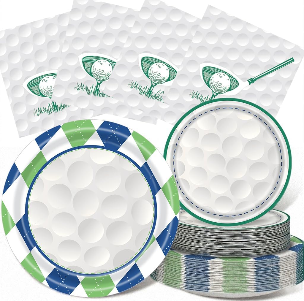 150PCS Golf Party Decorations - Disposable Plates and Napkins for 50 Guests, Paper Tableware Supplies for Birthday Parties, Baby Shower, Game Day, Team Event, and Themed Celebration