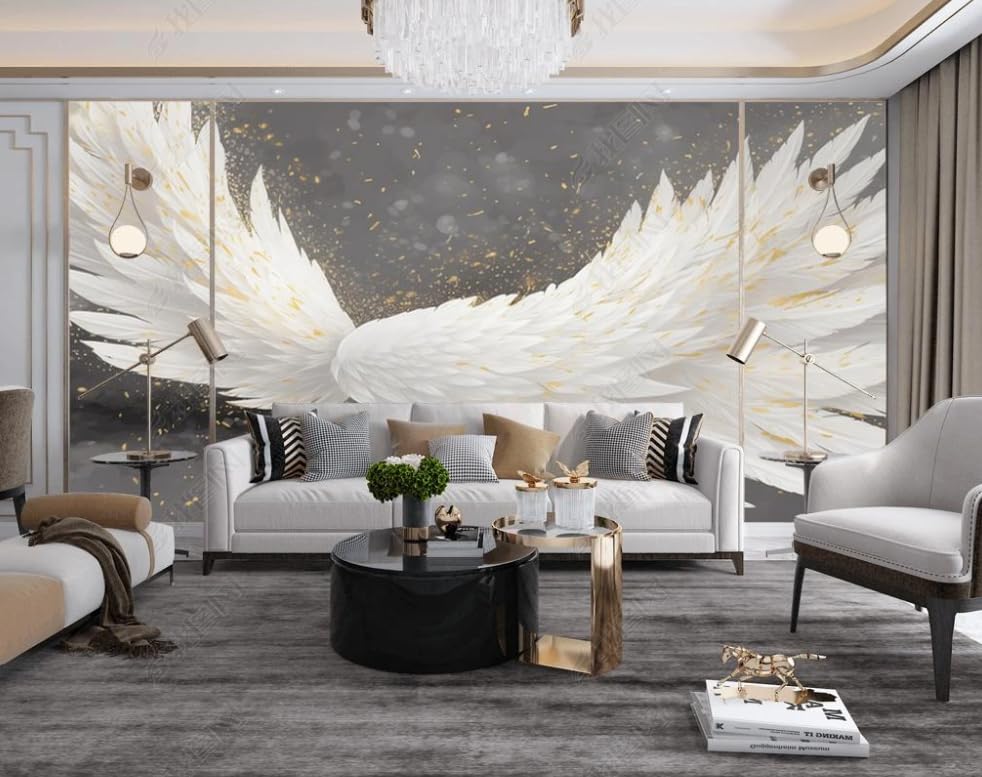 Papier peint intissé ailes à plumes blanches poster géant mural salon 400x280 cm