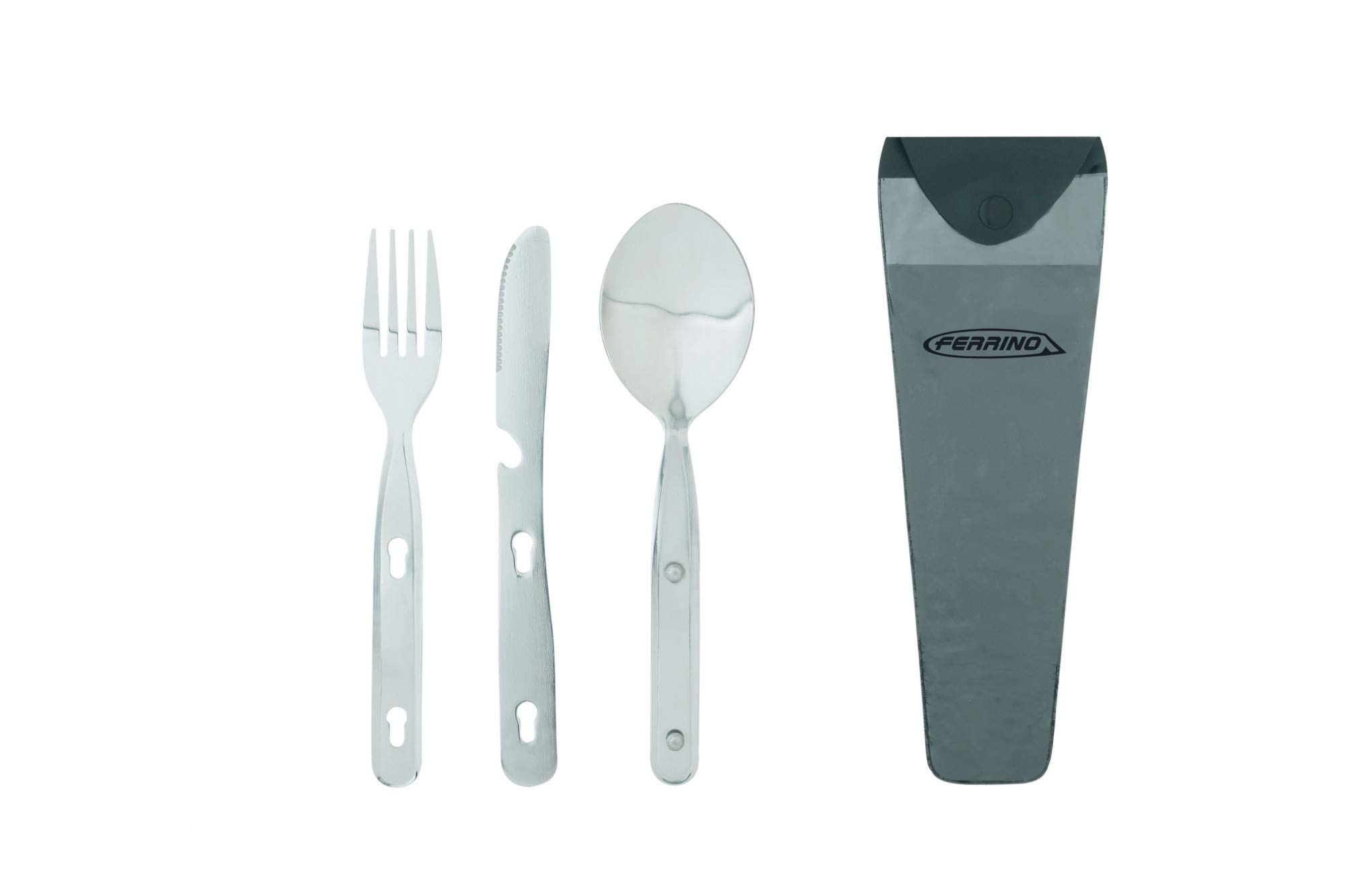 Ferrino Mono Popote, Set Da Cucina Per Campeggio Unisex, Grigio, 1 Persona & Posate, Set Cucchiaio, Forchetta E Coltello Multiuso Da Campeggio Grigio