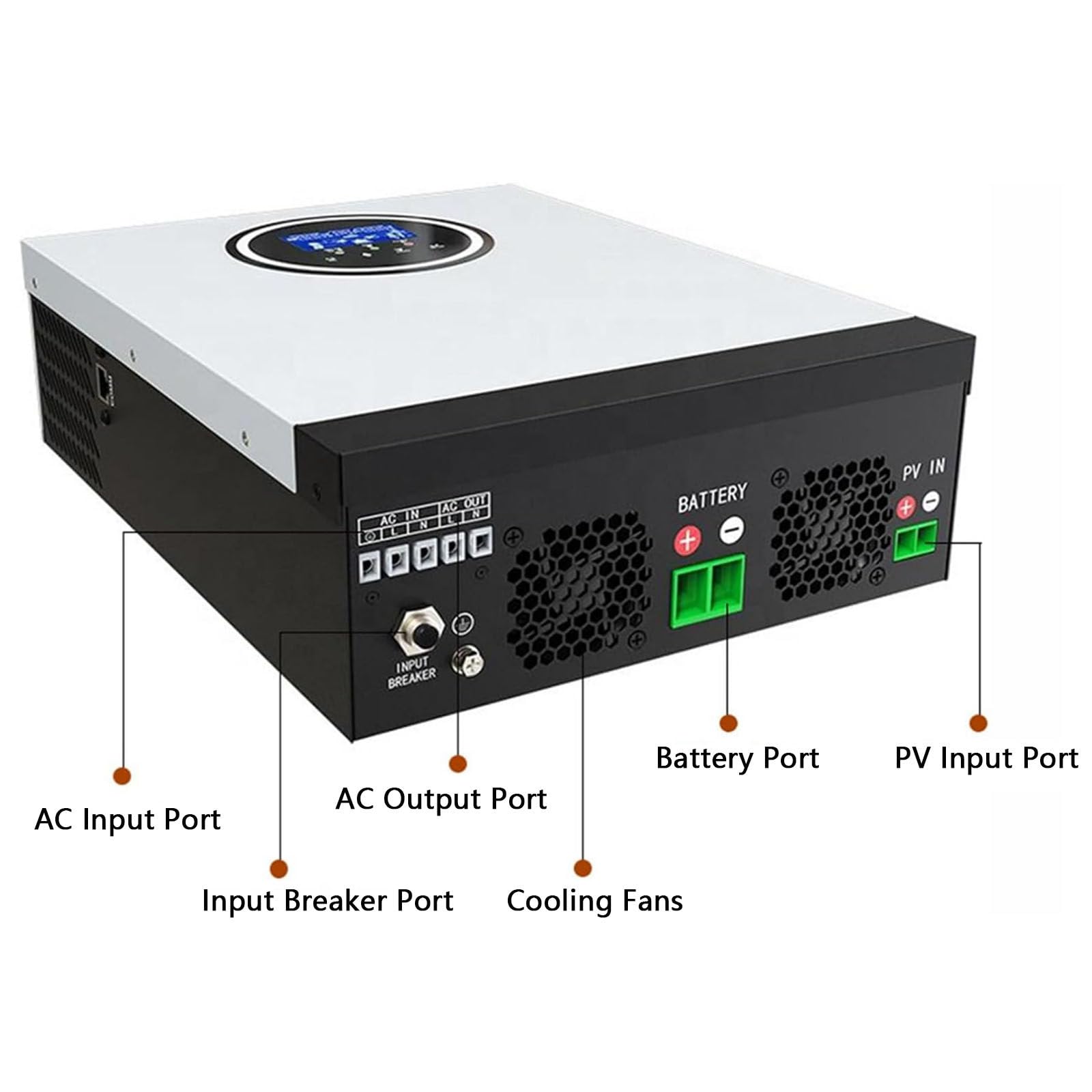Inverter Solare, Inverter Ibrido Fotovoltaico con 3 modalità di Ricarica, Inverter di Potenza A Onda Sinusoidale Pura 2000w/3000w, per L'accumulo di Energia Domestica,2000W