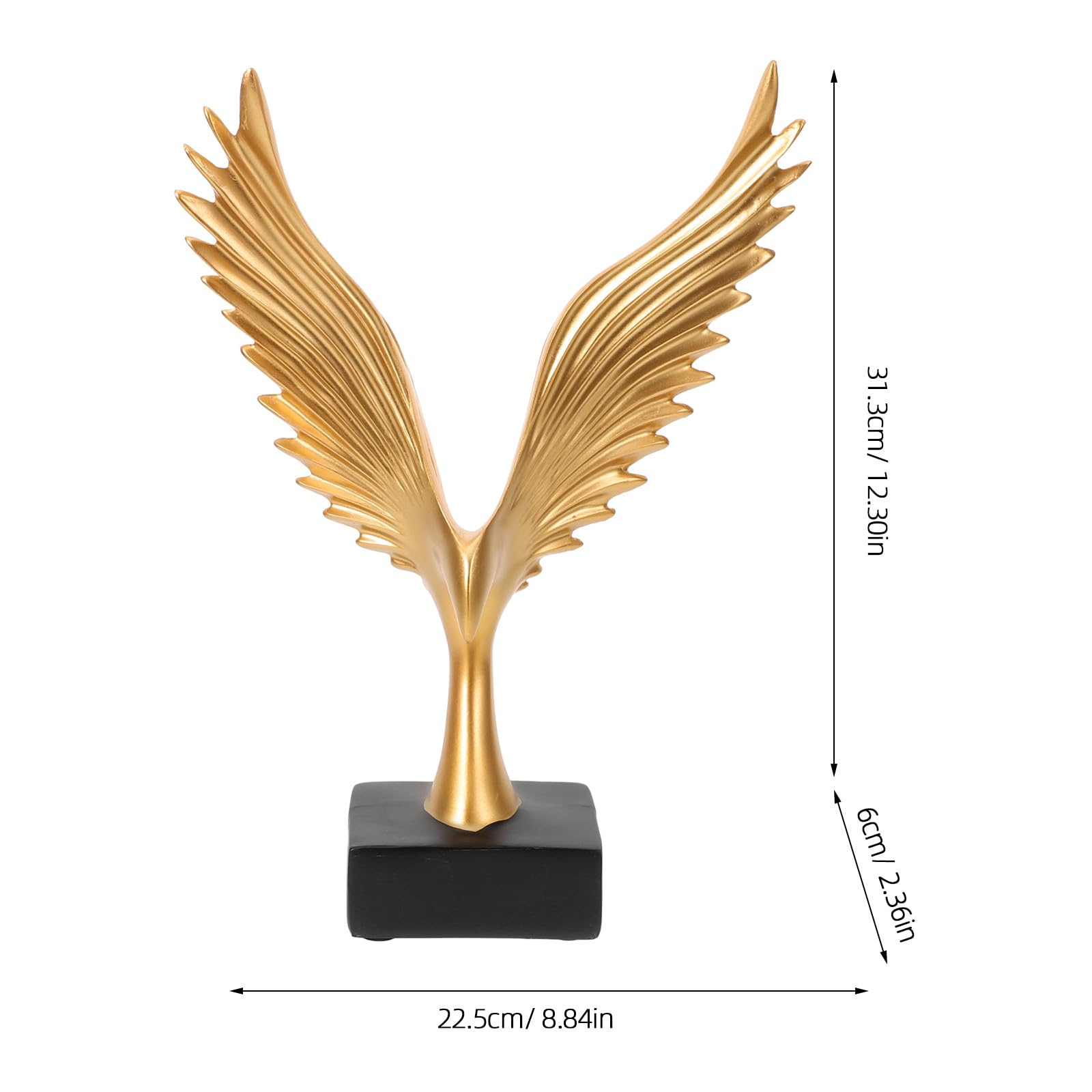 Kunstharz Statue mit Abstraktem Greifvogel Design Goldfarbene Vogelskulptur als Elegante Büro und Wohnraumdekoration Modernes Kunstobjekt für Regale