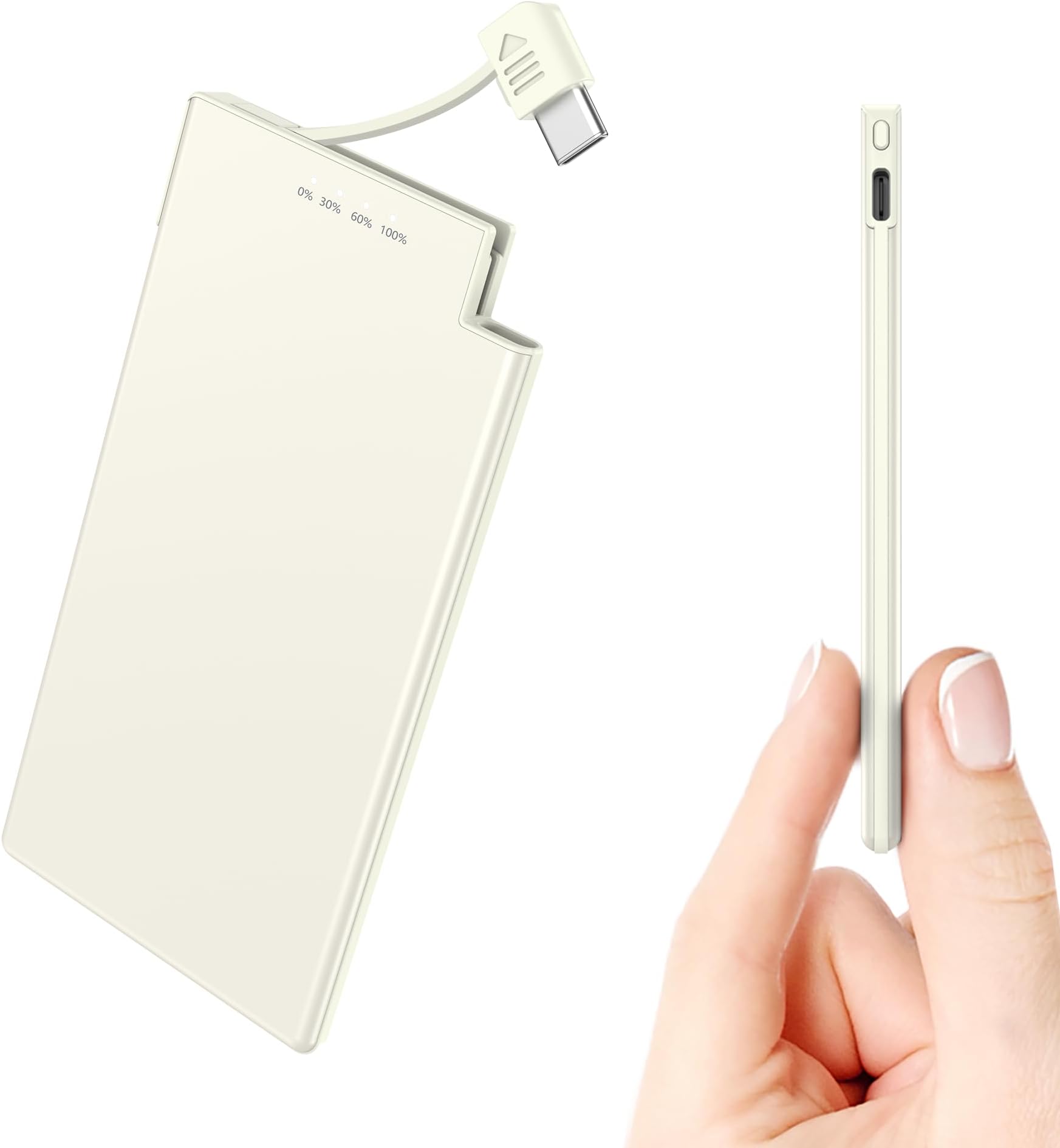 Auskang Thin Portable Charger with Built in USB-C Cable-5000mAh Slim Power Bank Compatible with Samsung, Google Pixel/Android Phones/ iPhone17 16 15 Series etc-Thin Battery Pack for Outdoor Travel