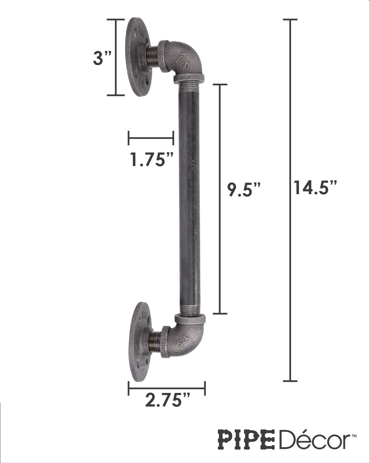 Rustic Industrial Pipe Décor Barn Door Handle, 10 inch - Authentic Industrial Steel Grey Iron Fittings, Flanges and Pipes for Custom Vintage Hanging Doors, DIY Kit with Hardware