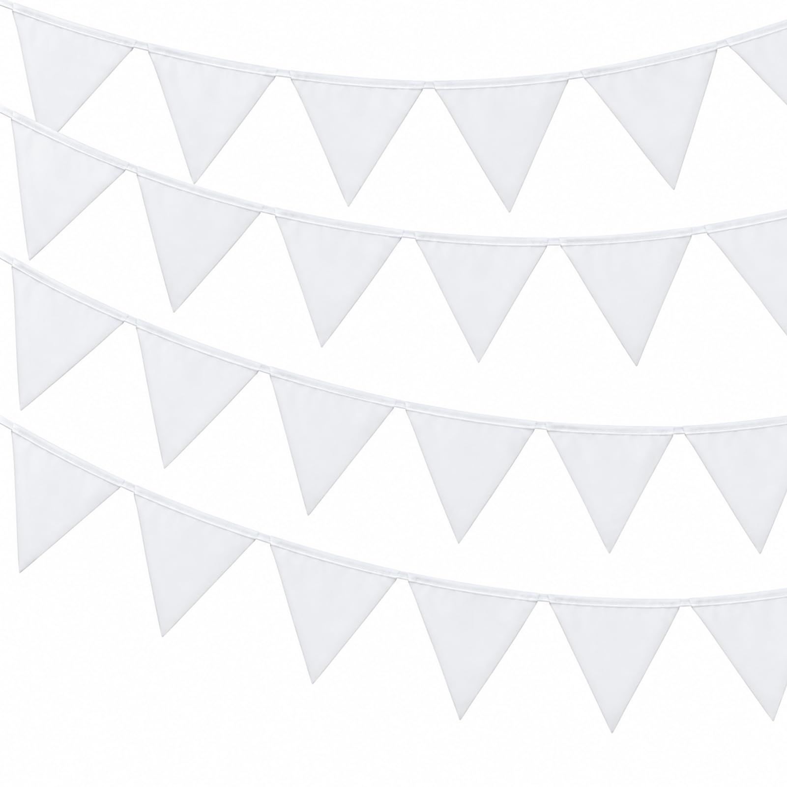 36 Pack White Fabric Bunting Banner 10M,Double Layer Triangle Cotton Garland for Wedding Birthday Party Nursery,Rustic Handmade Pennants with 17x19cm Flags,Neutral Décor