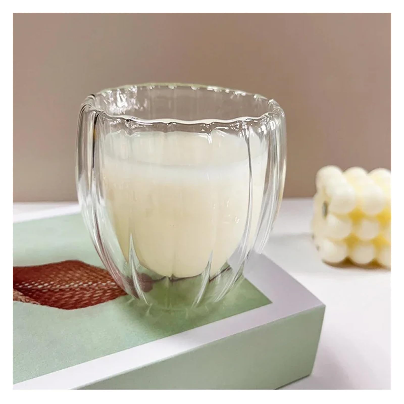 Vasos De Cristal Agua Taza de café de doble pared de vidrio ondulado, taza de desayuno, té, leche, zumo, cerveza, agua, 250/350/450ml(350ML)