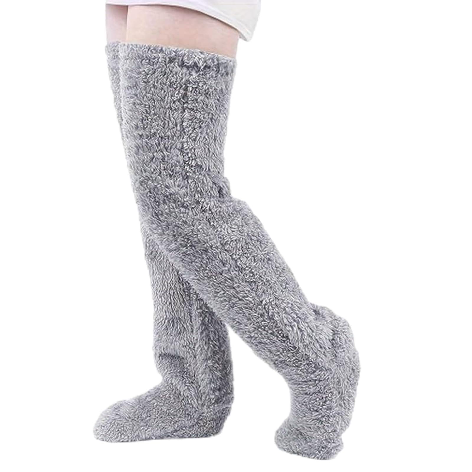 Anjoize Goose Down Knee Socks for Christmas, Soft Cozy Over The Knee Long Tube Sock, Warm and Fluffy, Suitable for Winter (Light Gray)