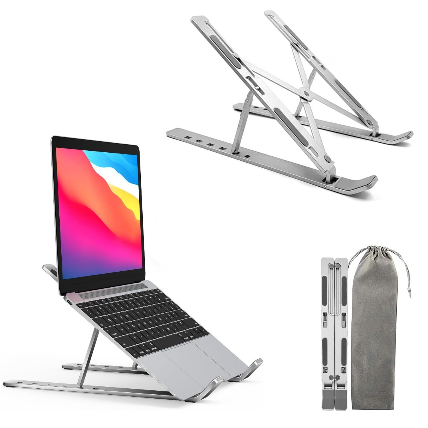 Roe Tenpo Adjustable Laptop Stand for Desk, 6-Angle Laptop Riser Portable Laptop Holder, Air-Ventilated Cooling Notebook Stand for Compatible with MacBook Air, Pro, Dell 10-15.6” (Silver)