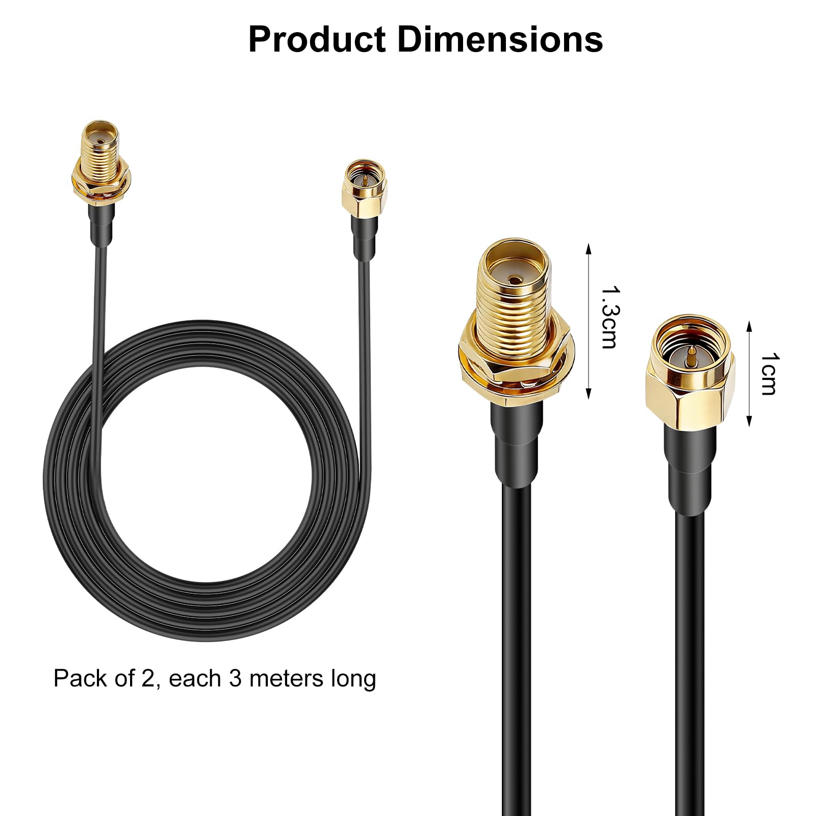 HENGBIRD Kabel przedłużający SMA, kabel antenowy RG174, kabel koncentryczny, antena Wi-Fi, wtyczka SMA do gniazda SMA, do routera modemu 4G LTE 5G, WiFi, GPS, SDR, kamera cofania 3 m