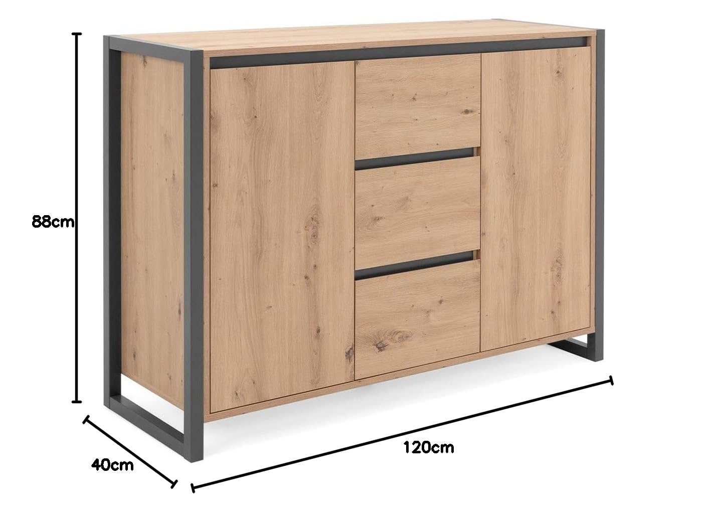 Cassettiera Akron N102, Bianco Lucido, Rovere Artisan, Con Cassetti E Ante, Numero Di Cassetti 4 00 86x117x40cm 88032795