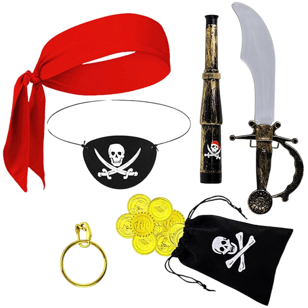 Pirate Costume Accessories Set for Men Women, Pirate Head Scarf, Eye Patch, Earring for Halloween Cosplay Party