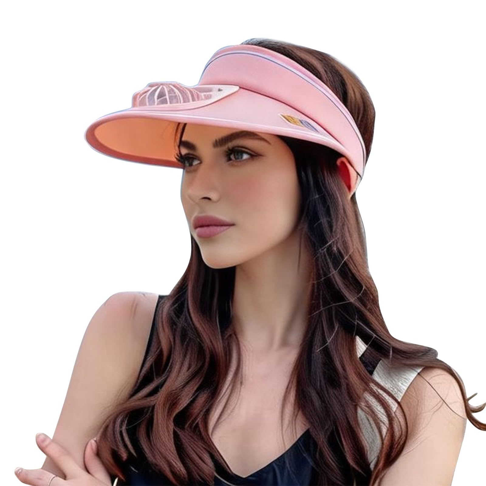 Generico New Gorro de sol de verano para mujer con ventilador recargable, visera ancha, sombrero de exterior con parte superior vacía, ideal para jardinería, senderismo y uso diario.