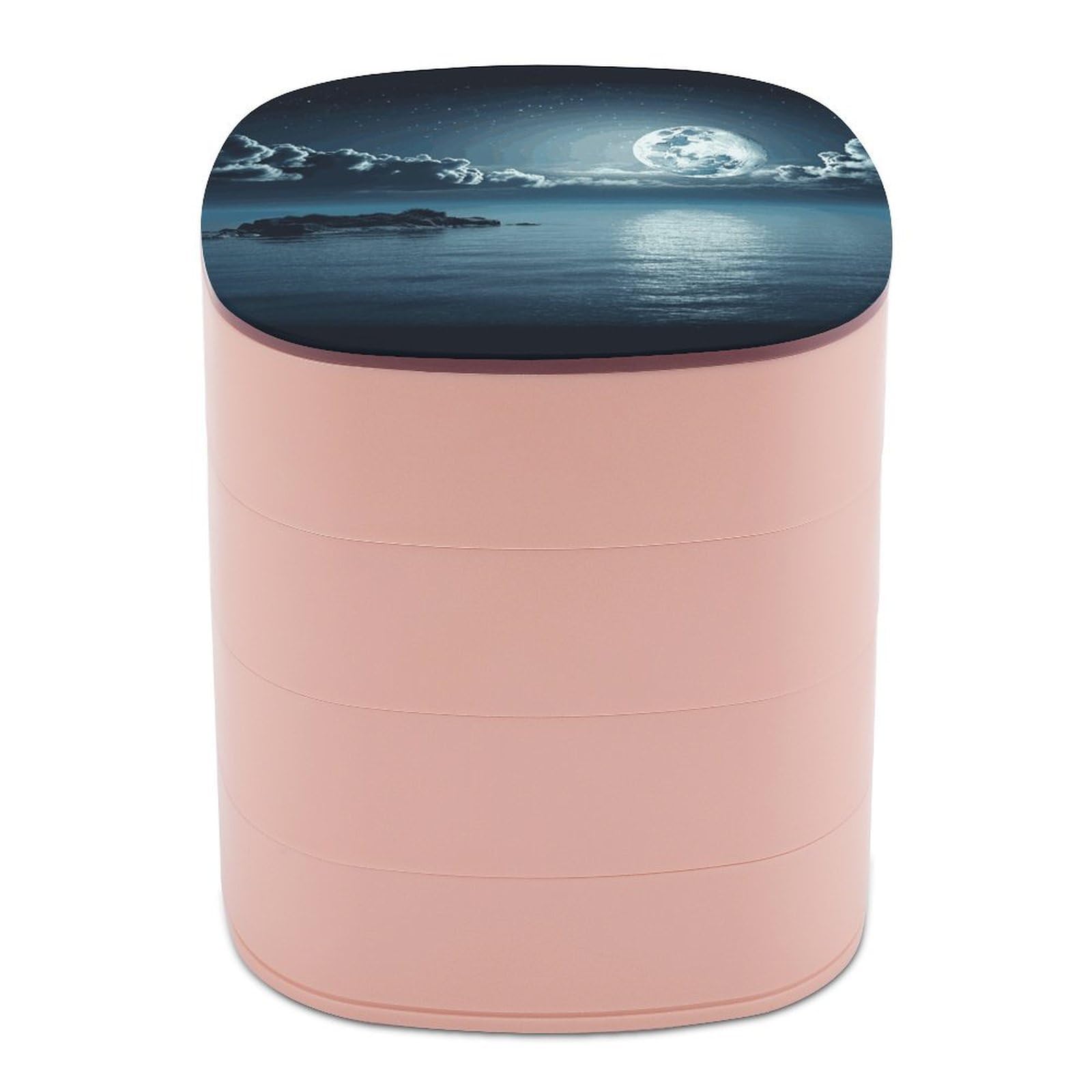 VstaDank 360° Rotating Moon Ocean Landscape Jewelry Box, Multi-Layer Large Capacity Jewelry Organizer for Earrings Necklaces Rings, Dustproof Desktop Storage Case for Women