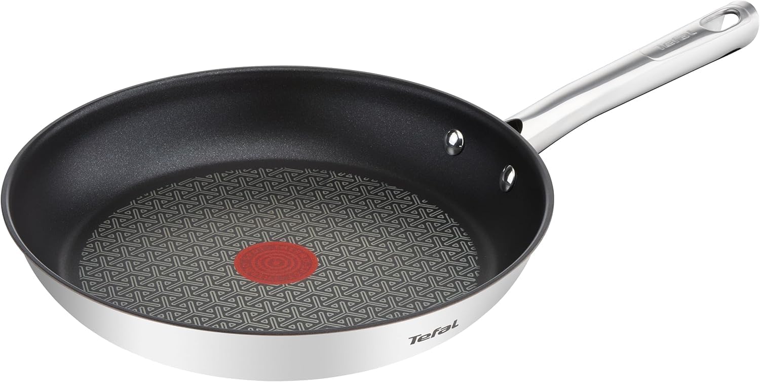 Tefal Duetto Padella 32 cm in Acciaio iossidabile, Rivestimento Antiaderente Power Resist, Base induzione e Alto Impatto, Thermo-Spot, Manico Robusto, Pulizia Facile, Senza PFOA, Adatto a Tutte Le