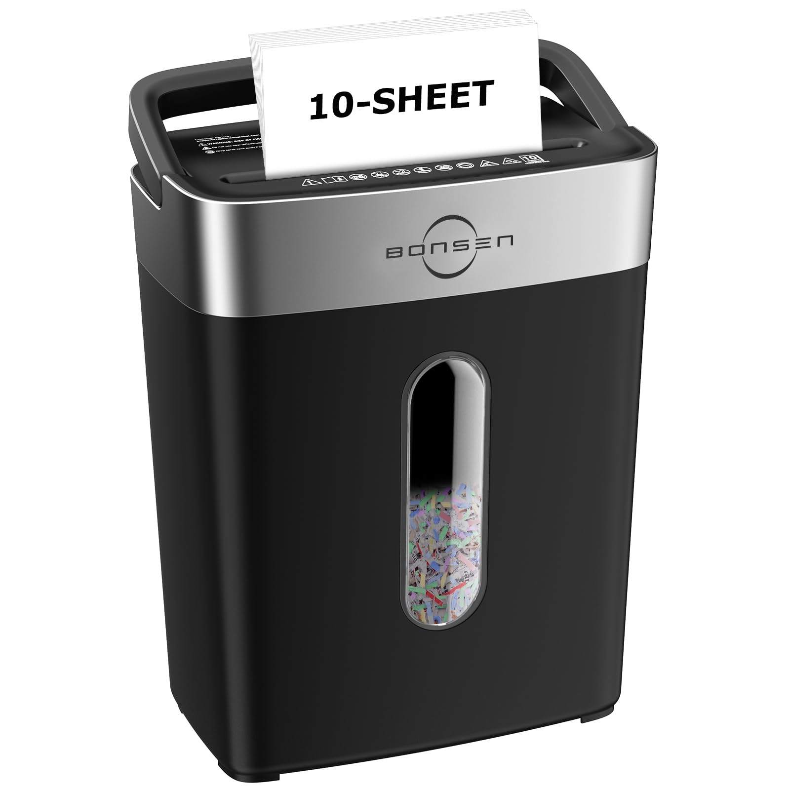 bonsen 8-sheet cross cut paper shredder for home office, p-4, portable handle, 4 gallons bin, paper and credit card shredder