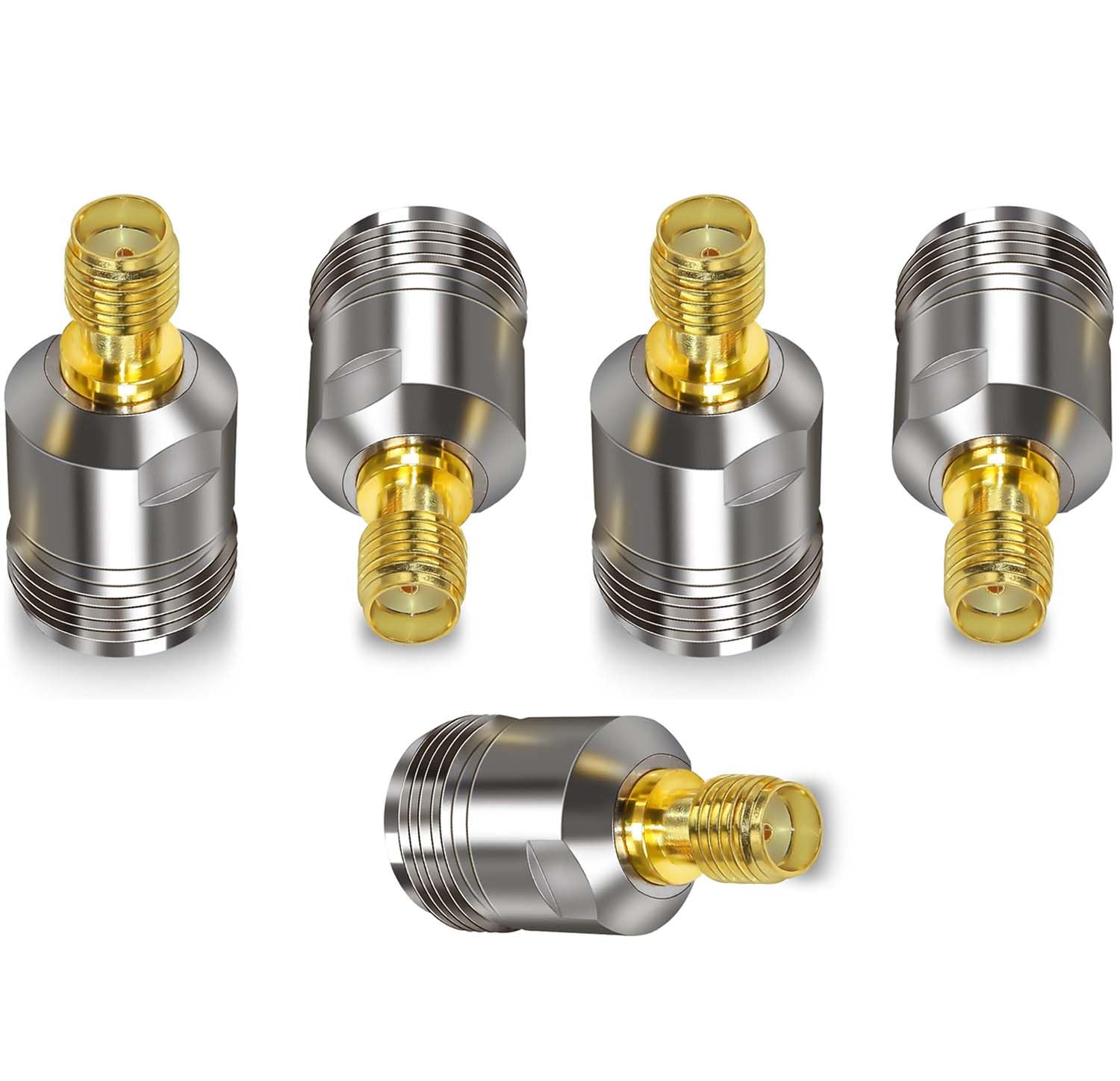 abonix sma female to n female rf adapter, coaxial connector, adapter for rf testing, antennas, wireless communication and broadcast equipment (pack of 5)