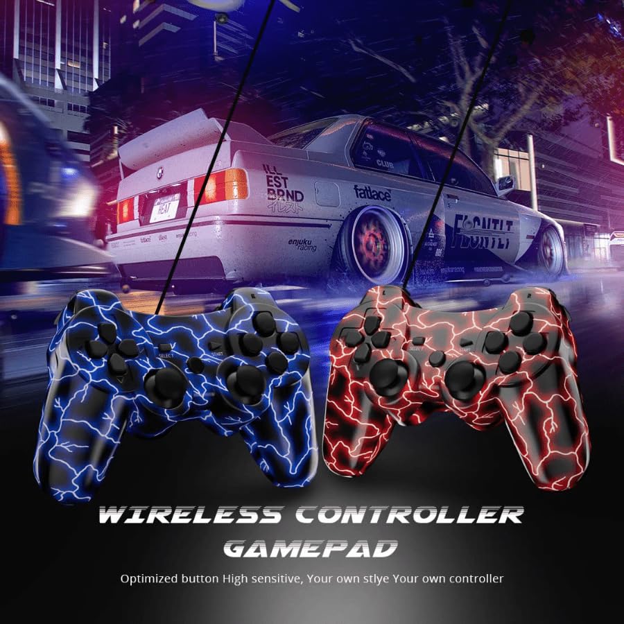 2 Pack Wireless PS3 Controllers for Playstation 3 Console (BlueFlash and RedFlash)