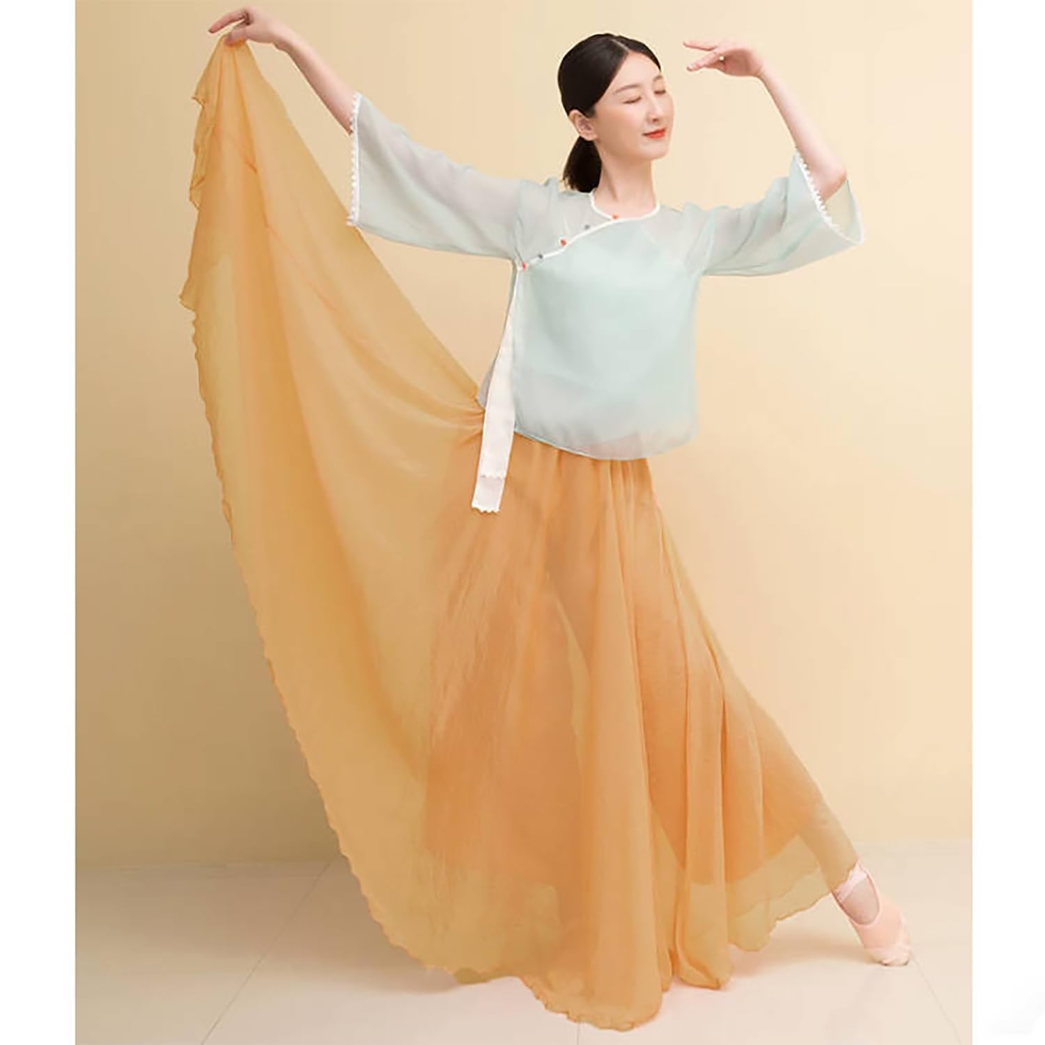 Culottes Larges À Deux Couches en Mousseline Froissée pour Adulte Pantalon Jupe Long Fluide Tenue D'entraînement De Danse Classique Moderne Coupe Ample pour Femme