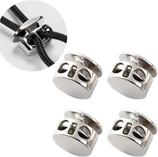 コードストッパー 2つ穴 穴6mm 4個入り 紐止め金具 コードロック シルバー NYANDELMO ND-0477-R03-SV-20×15-4 | 幅20mm×高さ15mmのコンパクトサイズ,亜鉛合金製で耐久性としっかりした固定力,ワンプッシュで簡単に長さを調整,靴ひもや帽子ひも,リュックやテントにも,巾着袋の口ひも調整にも便利