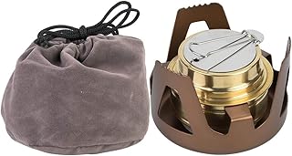 Mini estufa de alcohol portátil al aire libre Holigie, estufa de alcohol de cobre con cubierta de seguridad con extinción de incendios para acampar picnics y supervivencia (Brown)