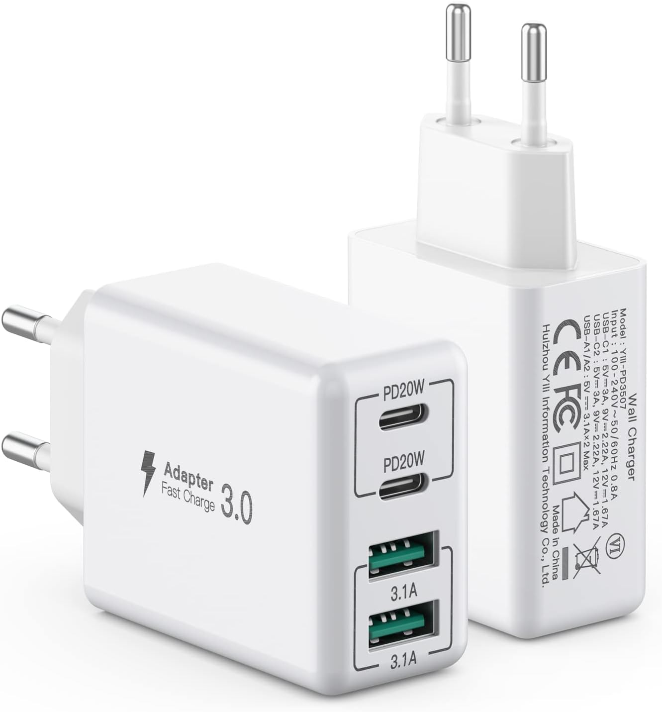 Vultech Universele oplader CC-167PDCGWH 1 poort type-C PD67 QC 3.0 GaN