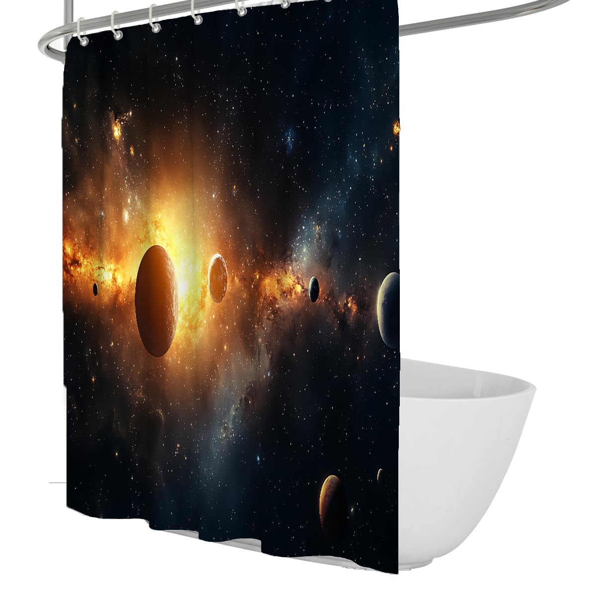 OLLIAR Home Galaxy Shower Curtains for Bathroom Decor Black Starry Sky Night Outer Space Fantasy Cosmic Universe Printed Fabric Waterproof Shower Curtain 150x180cm